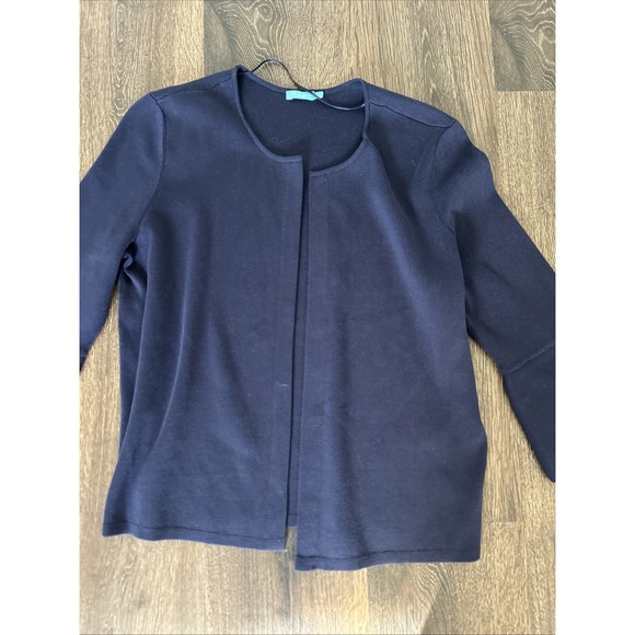 J. McLaughlin Ada Open Front Sweater Cardigan with Bell Sleeves Navy Sz Small - Picture 3 of 7